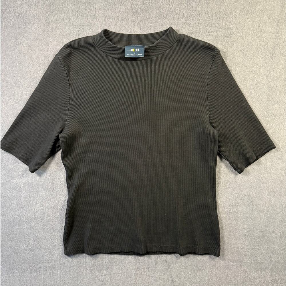 Maeve by Anthropologie Knit Mock Neck Ribbed Blouse Sweater Black Size Medium